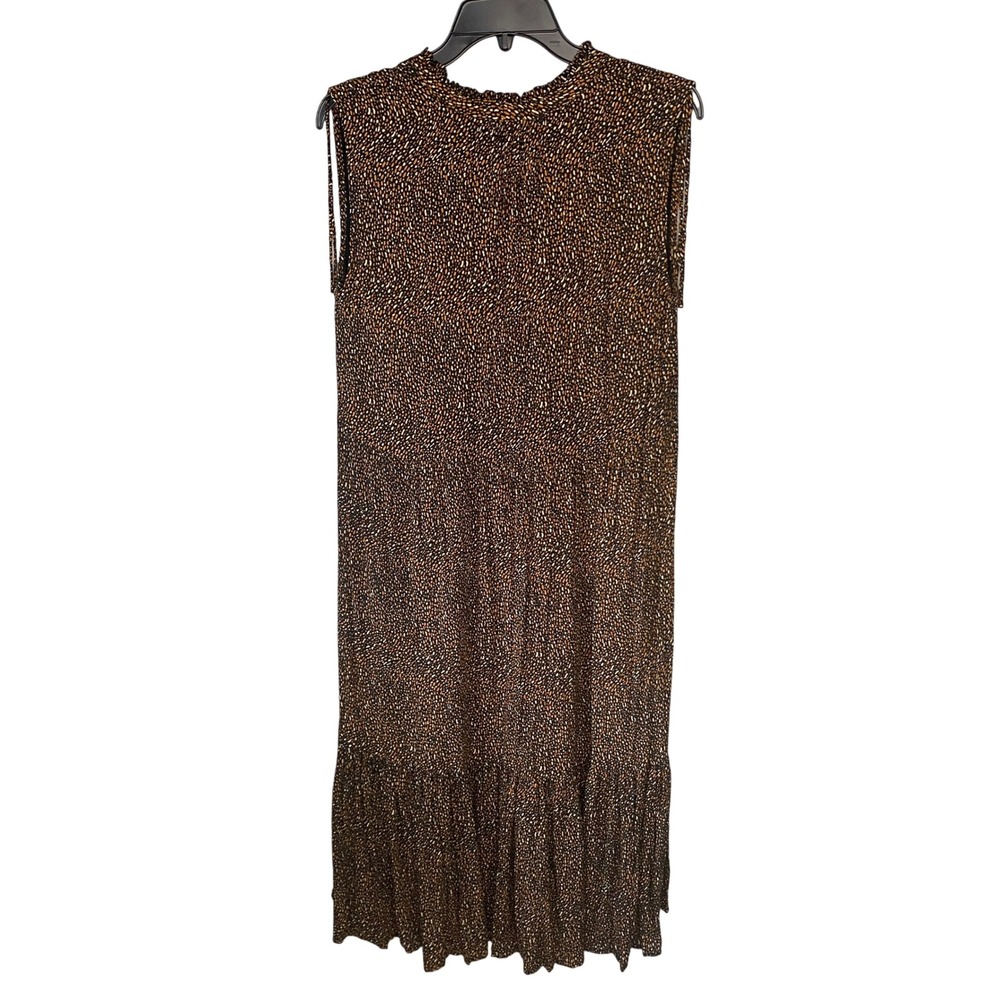 Aura The Label Women Small Black Orange Dotted Tiered Ruffle Neck Midi Dress NEW - Picture 2 of 14